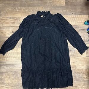 J. Crew Black Long Sleeve Lace Dress